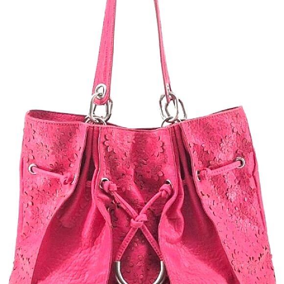 Like New-Jessica Simpson Large Bubblegum Pink Flower Shoulder Bag - Picture 2 of 11